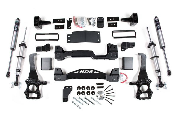 BDS 2014 Fits Ford F150 4WD 6" Suspension Lift Kit, 4" Rear Block FOX 2.0 Ifp Ps Snap Ring Front, FOX 2.0 Ifp Ps Rear 1503FSR
