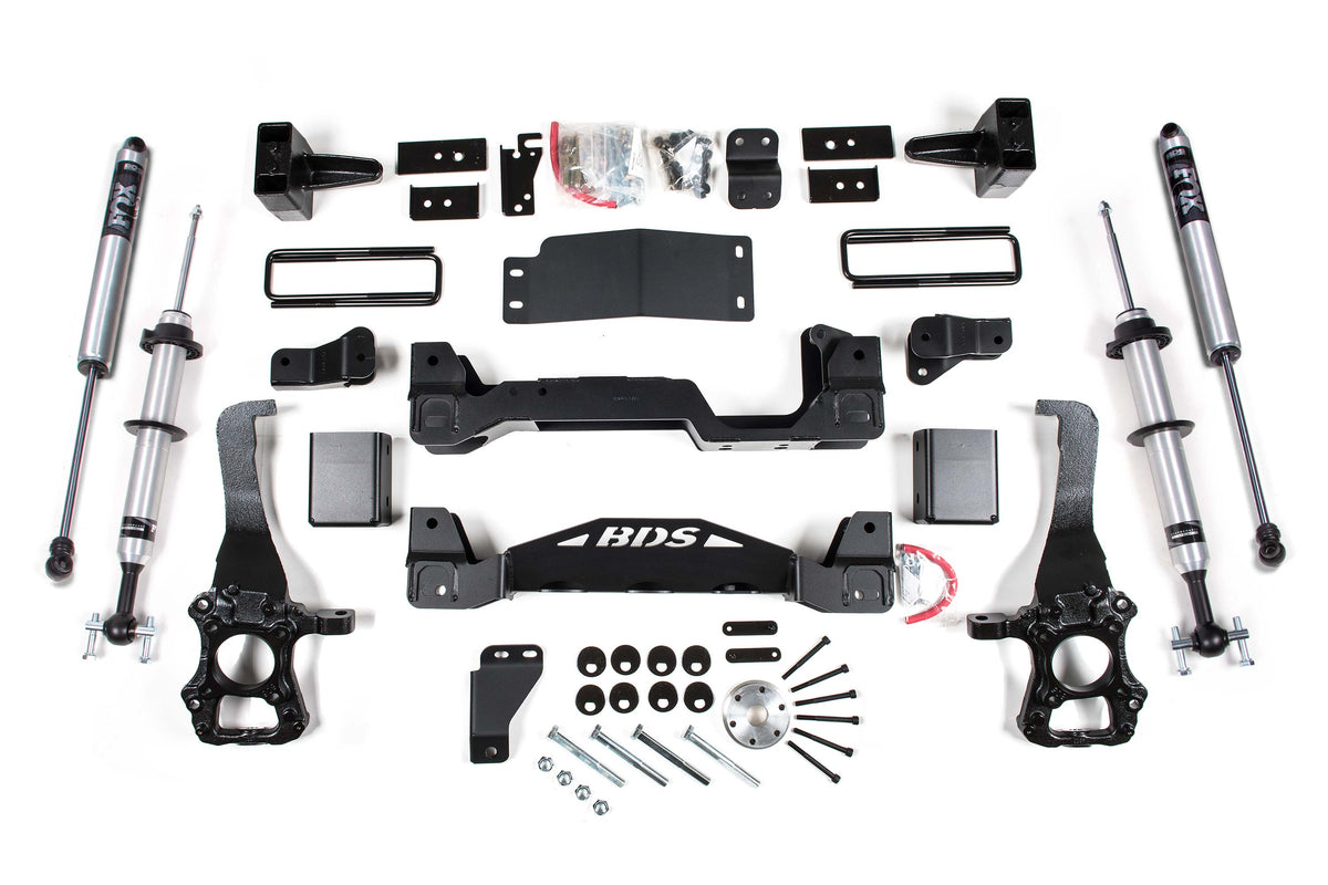 BDS 2014 Fits Ford F150 4WD 6" Suspension Lift Kit, 3" Rear Block FOX 2.0 Ifp Ps Snap Ring Front, FOX 2.0 Ifp Ps Rear 1304FSR