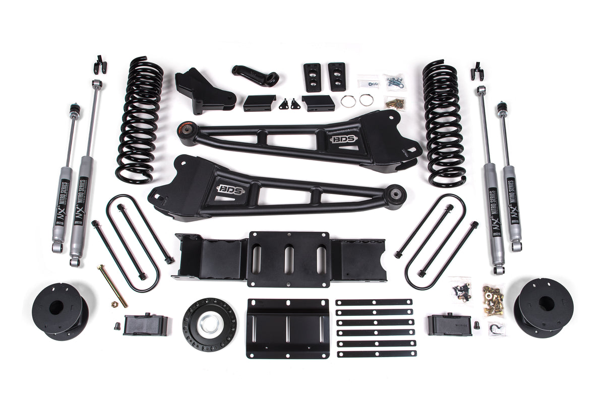 BDS 2019-2024 Fits RAM 3500 4" Radius Arm Diesel - 3" Rear Block W/ Air Bag - 8 Bolt T-case - NX2 Shocks 1719H