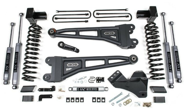 BDS 2023-2025 Fits Ford F250/F350 4WD 5" Radius Arm Suspension Lift Kit, 3" Rear, Block, Gas - NX2 Shocks - W/o Overload Springs 2243H