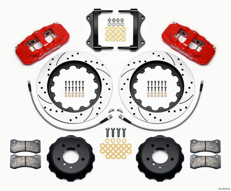 Wilwood AERO6 Front Hat Kit 15.00 Drilled Red 2007-2011 BMW E90 Series w/Lines 140-13919-DR