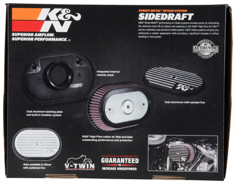 K&N Street Metal Intake System for 02-06 Harley Davidson Road King F/I 88cl Side Draft Dyna/Softail RK-3953