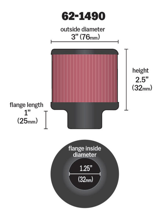 K&N Rubber Base Chrome Top Push-In Crankcase Vent Filter 3in OD x 2-1/2in H. 62-1490