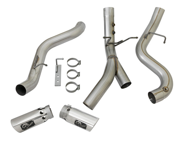 aFe Large Bore-HD 4in 409-SS DPF-Back Exhaust w/Dual Polished Tips 2017 GM Duramax V8-6.6L (td) L5P 49-44086-P