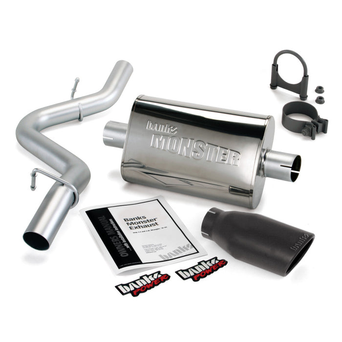 Banks Power 97-99 compatible with Jeep 2.5/4.0L Wrangler Slip Fit Cat Monster Exh Sys SS Single Exh w/ Blk Tip 51312-B