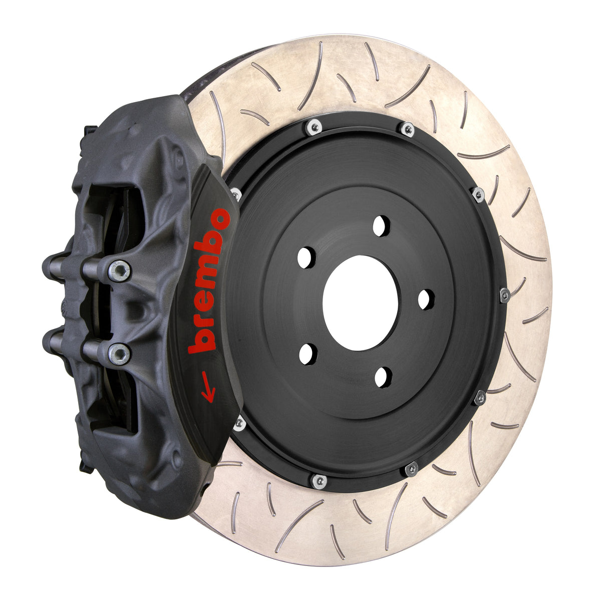 Brembo Pista Race Front Big Brake Kit, 6-Piston Black Hard Anodized Calipers, 380x35mm Type-3 Slotted 2-Piece Rotors 3K3.9056AZ