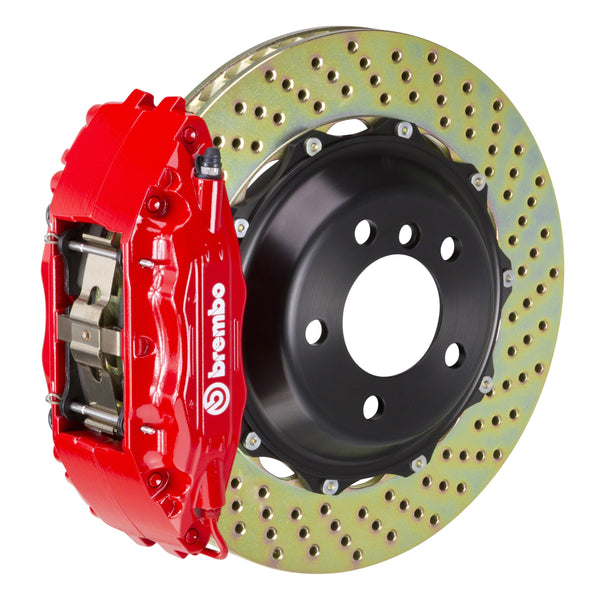 Brembo GT Front Big Brake Kit, 4-Piston Red Calipers, 332x32mm Drilled 2-Piece Rotors, Fits 1994-2000 Mercedes-Benz C280 and more 1B1.7005A2