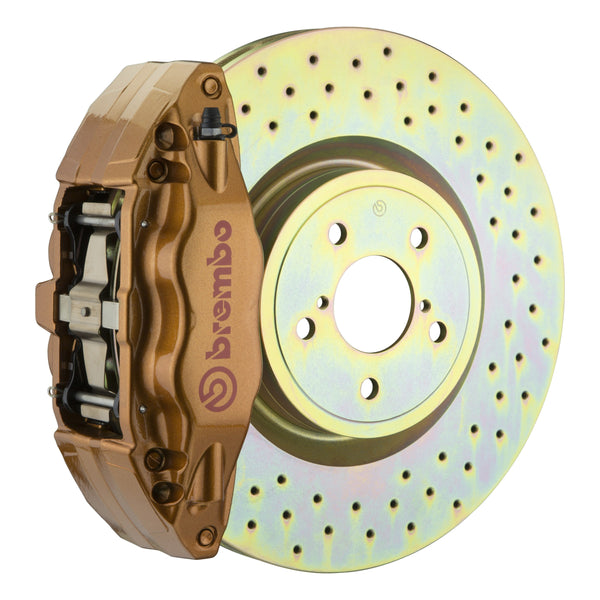 Brembo GT Front Big Brake Kit, 4-Piston Gold Calipers, 326x30mm Drilled Rotors, Fits 2002-2014 Subaru Impreza, Legacy 1E4.6002A4
