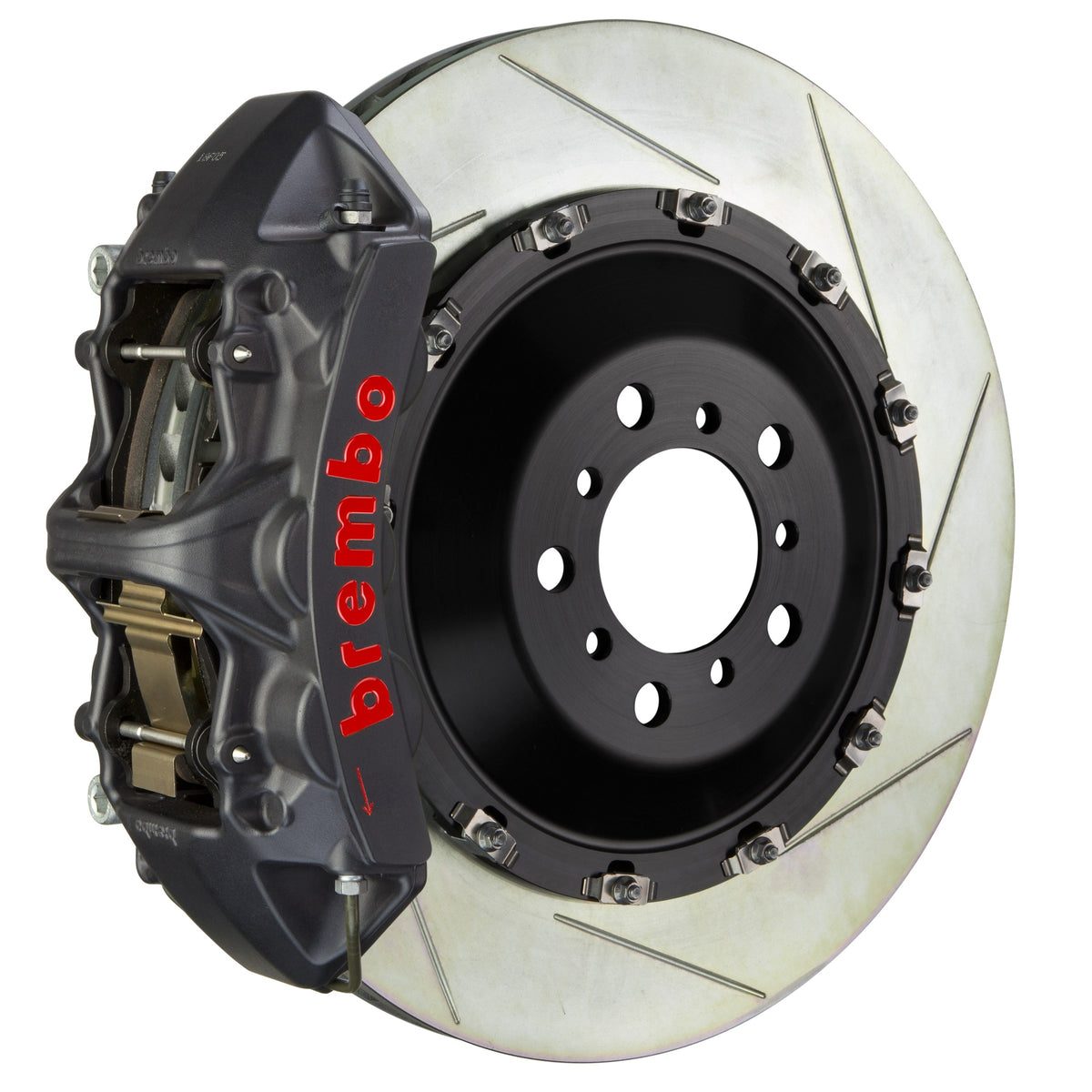 Brembo GT-S Front Big Brake Kit, 6-Piston Black Hard Anodized Calipers, 411x34mm Type-1 Slotted 2-Piece Rotors, Fits Bentley Continental 1L2.9501AS