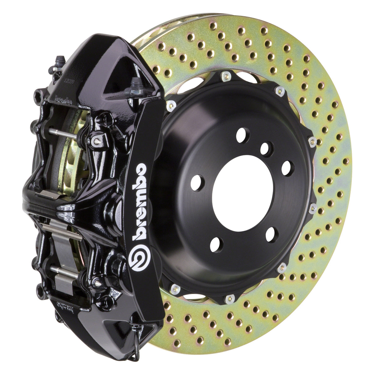 Brembo GT Front Big Brake Kit, 6-Piston Black Calipers, 355x32mm Drilled 2-Piece Rotors, Fits 2008 Volkswagen R32 1M1.8038A1
