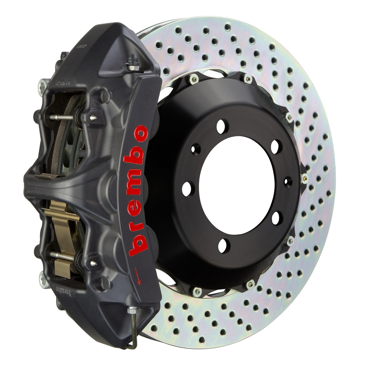 Brembo GT-S Rear Big Brake Kit, 6-Piston Black Hard Anodized Calipers, 380x32mm Drilled 2-Piece Rotors, Fits 2020-2025 Chevrolet Corvette 2M1.9007AS