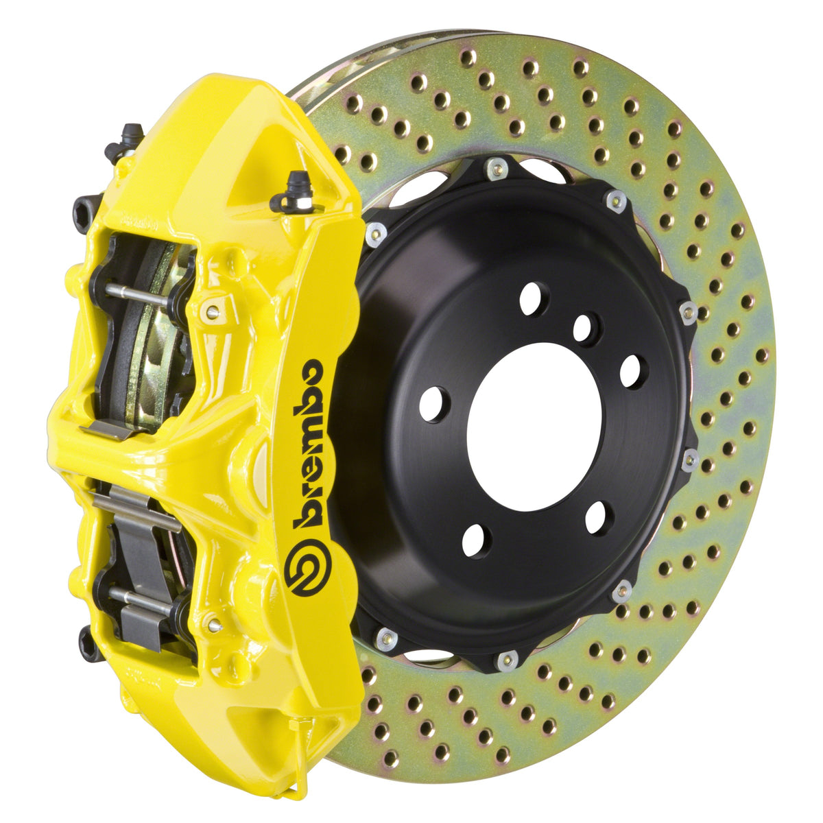 Brembo GT Rear Big Brake Kit, 6-Piston Yellow Calipers, 380x32mm Drilled 2-Piece Rotors, Fits 2004-2009 Ferrari F430, 360 2M1.9008A5