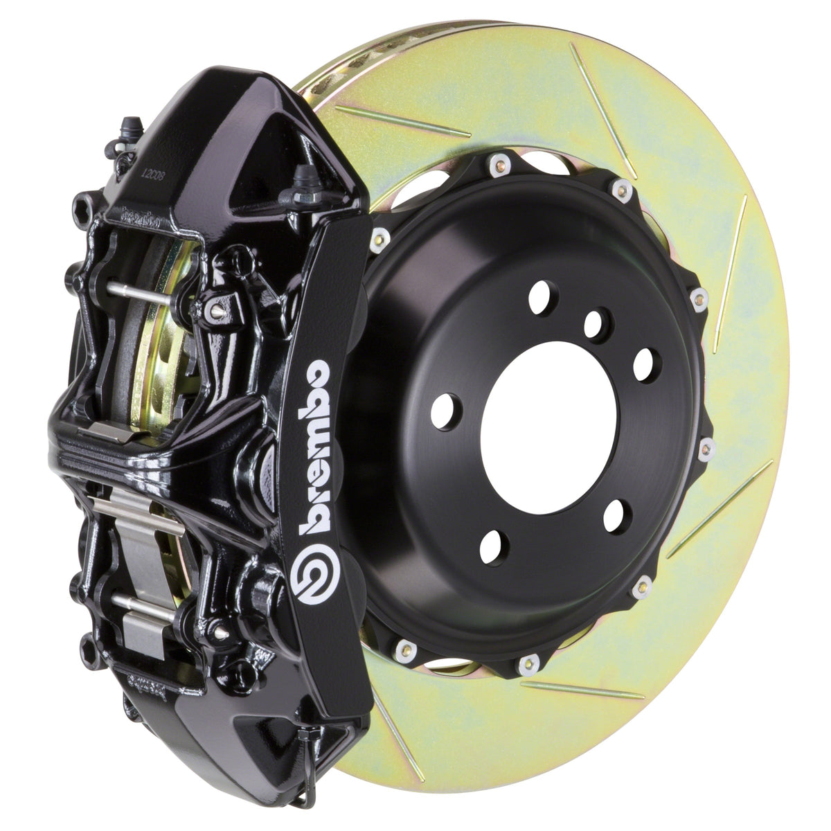 Brembo GT Front Big Brake Kit, 6-Piston Black Calipers, 355x32mm Type-1 Slotted 2-Piece Rotors, Fits 2003-2006 Mitsubishi Lancer 1M2.8025A1