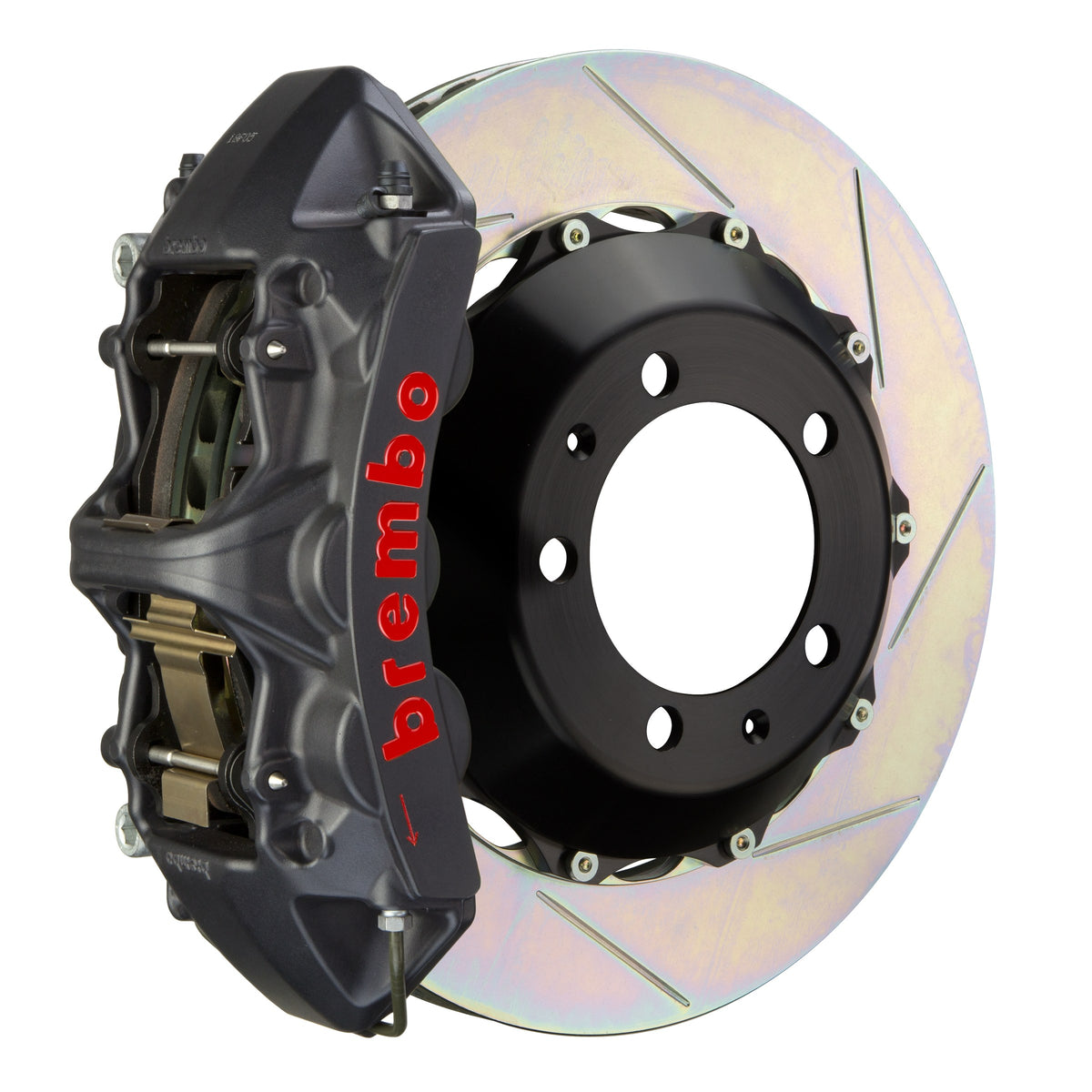 Brembo GT-S Front Big Brake Kit, 6-Piston Black Hard Anodized Calipers, 355x32mm Type-1 Slotted 2-Piece Rotors 1M2.8023AS
