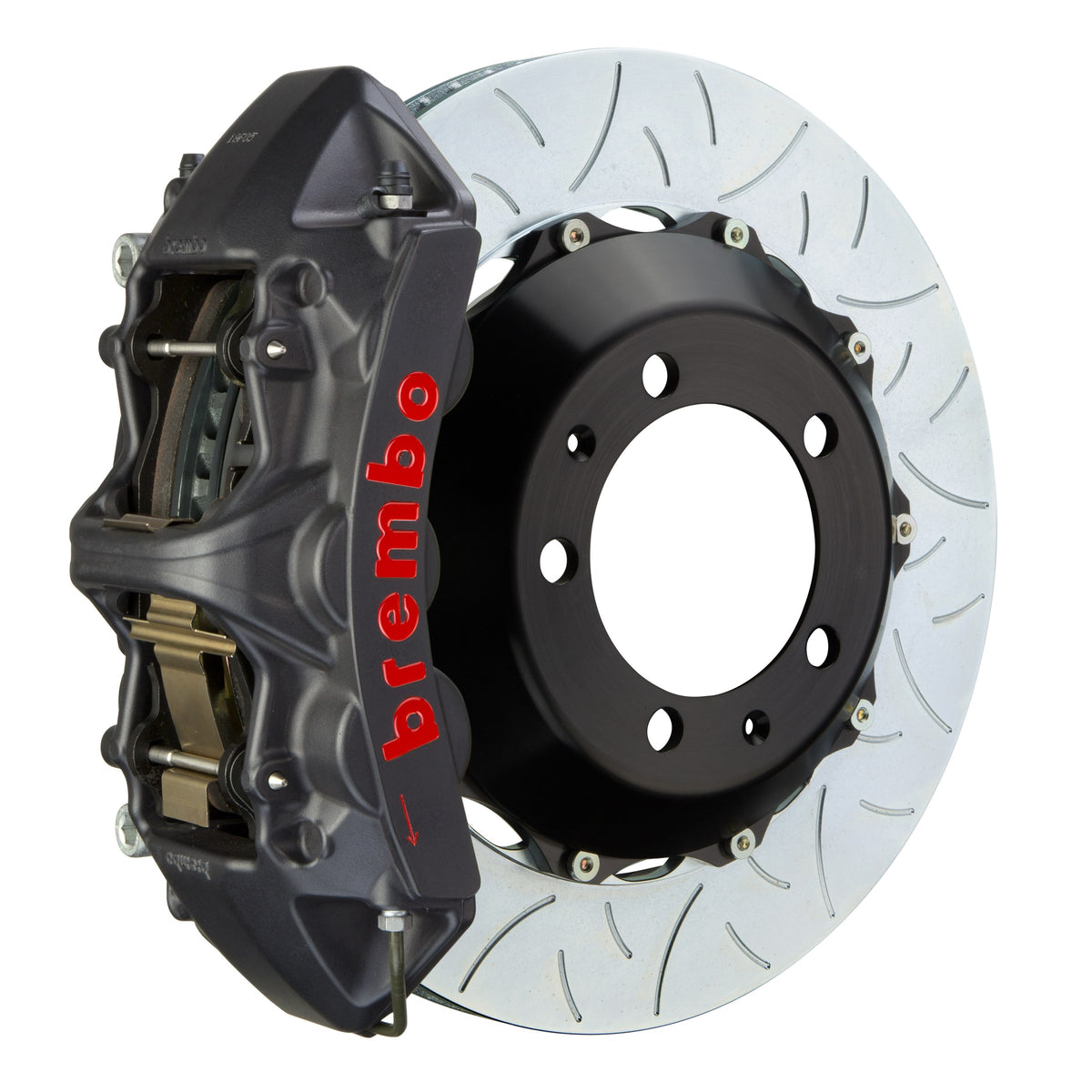 Brembo GT-S Front Big Brake Kit, 6-Piston Black Hard Anodized Calipers, 355x32mm Type-3 Slotted 2-Piece Rotors, Fits INFINITI G35 and more 1M3.8024AS