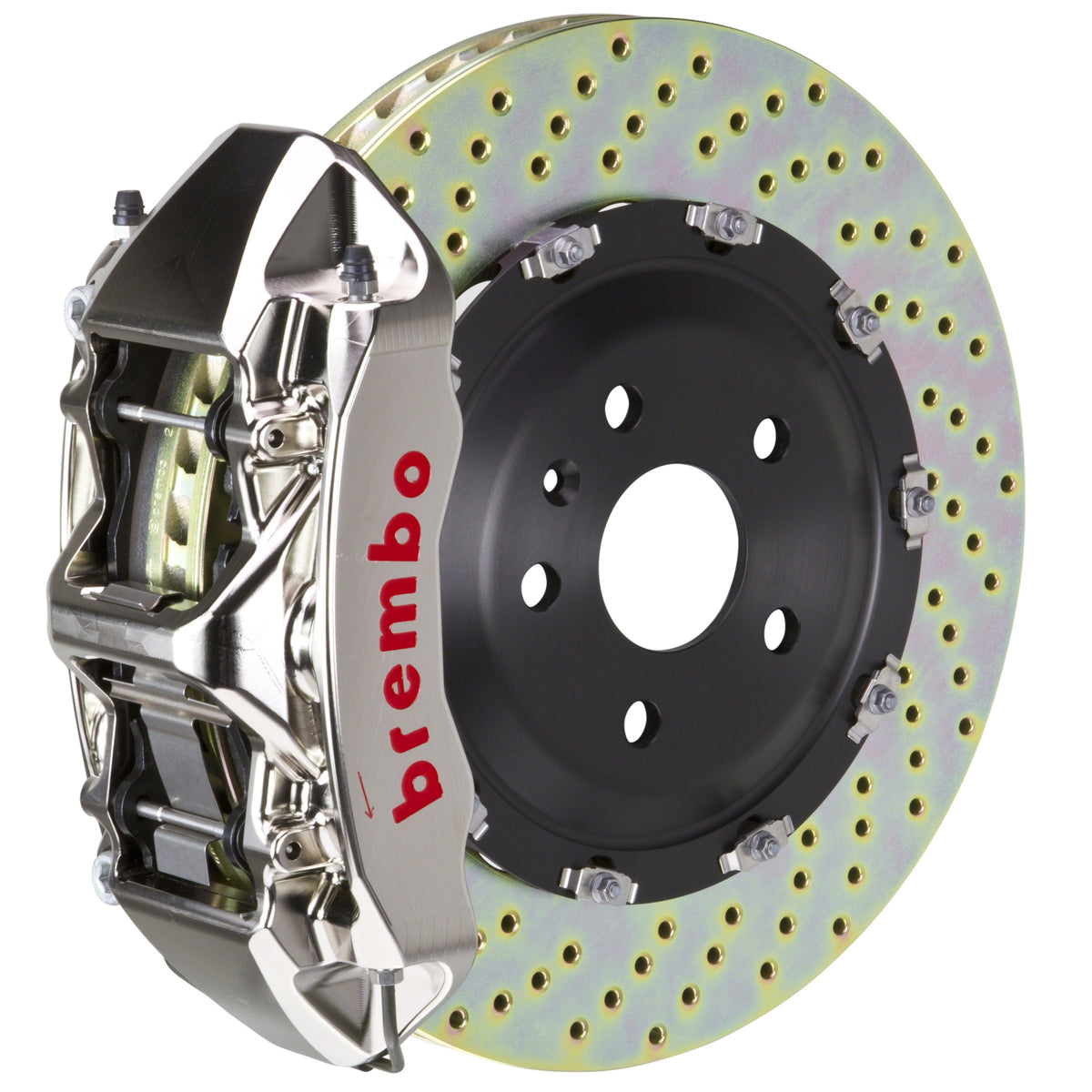Brembo GT-R Front Big Brake Kit, 6-Piston Nickel Plated Calipers, 380x34mm Drilled 2-Piece Rotors, Fits 2017-2023 BMW 530i and more 1N1.9058AR