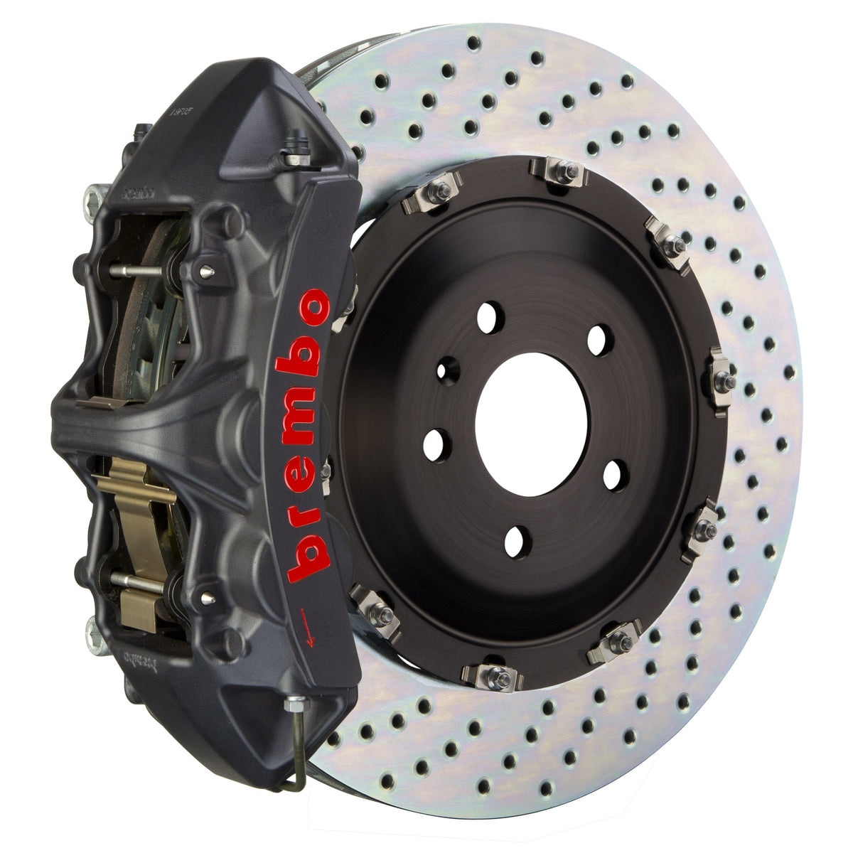 Brembo GT-S Front Big Brake Kit, 6-Piston Black Hard Anodized Calipers, 380x34mm Drilled 2-Piece Rotors 1N1.9075AS