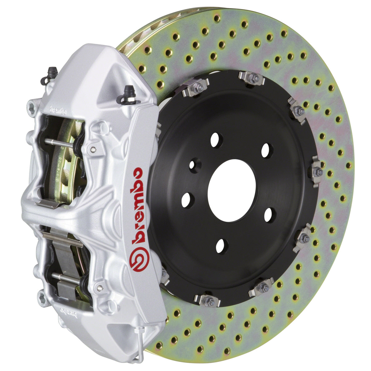 Brembo GT Front Big Brake Kit, 6-Piston Silver Calipers, 380x34mm Drilled 2-Piece Rotors, Fits 2014-2015 Audi A6 1N1.9043A3