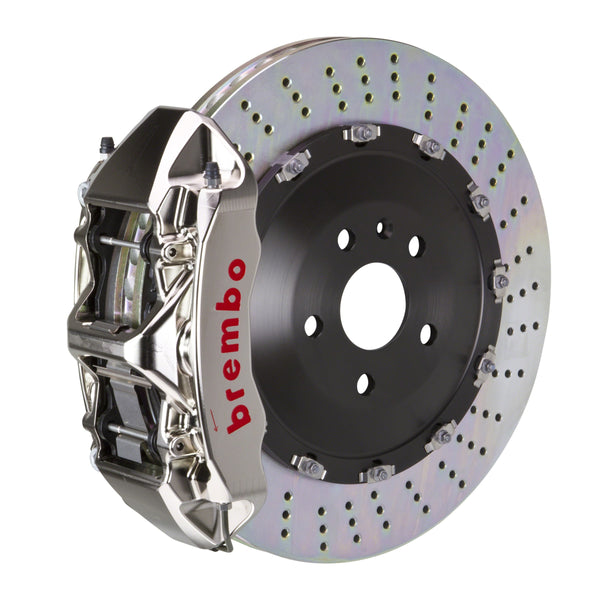 Brembo GT-R Front Big Brake Kit, 6-Piston Nickel Plated Calipers, 405x34mm Drilled 2-Piece Rotors, Fits 2003-2010 Porsche Cayenne 1N1.9501AR