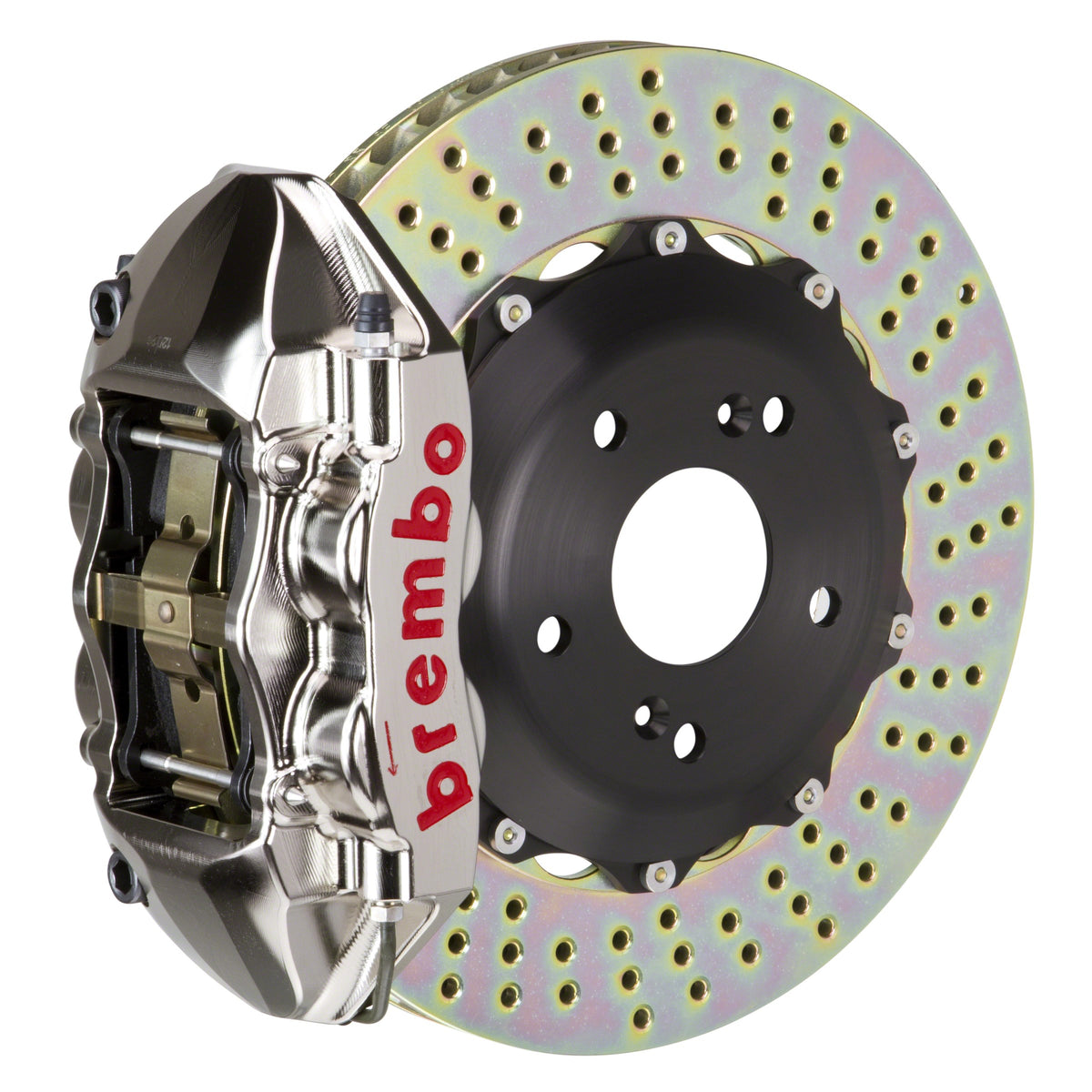 Brembo GT-R Rear Big Brake Kit, 4-Piston Nickel Plated Calipers, 328x28mm Drilled 2-Piece Rotors, Fits 2003-2006 Mitsubishi Lancer 2P1.6006AR