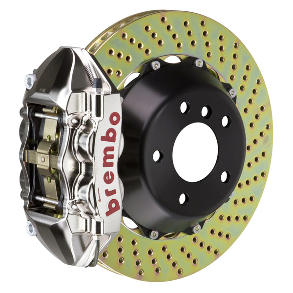 Brembo GT-R Rear Big Brake Kit, 4-Piston Nickel Plated Calipers, 380x28mm Drilled 2-Piece Rotors, Fits 2007-2008 Audi RS4 2P1.9018AR