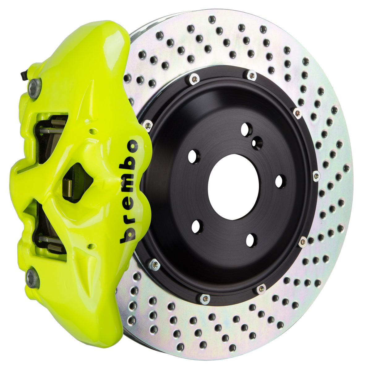 Brembo GT Rear Big Brake Kit, 4-Piston Fluorescent Yellow Calipers, 380x28mm Drilled 2-Piece Rotors, Fits 2011-2018 Porsche Cayenne 2S1.9005A7