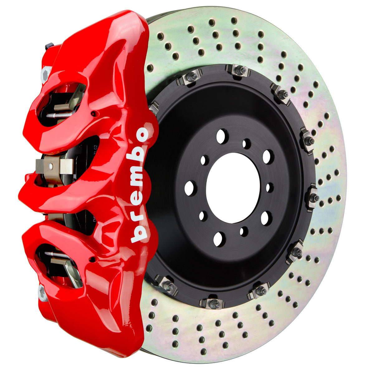 Brembo GT Front Big Brake Kit, 6-Piston Red Calipers, 405x34mm Drilled 2-Piece Rotors 1T1.9515A2