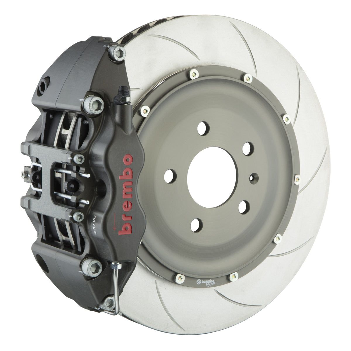 Brembo Pista Race Front Big Brake Kit, 4-Piston Clear Hard Anodized Calipers, 355x35mm Type-5 Slotted 2-Piece Rotors 3KC.8044AX