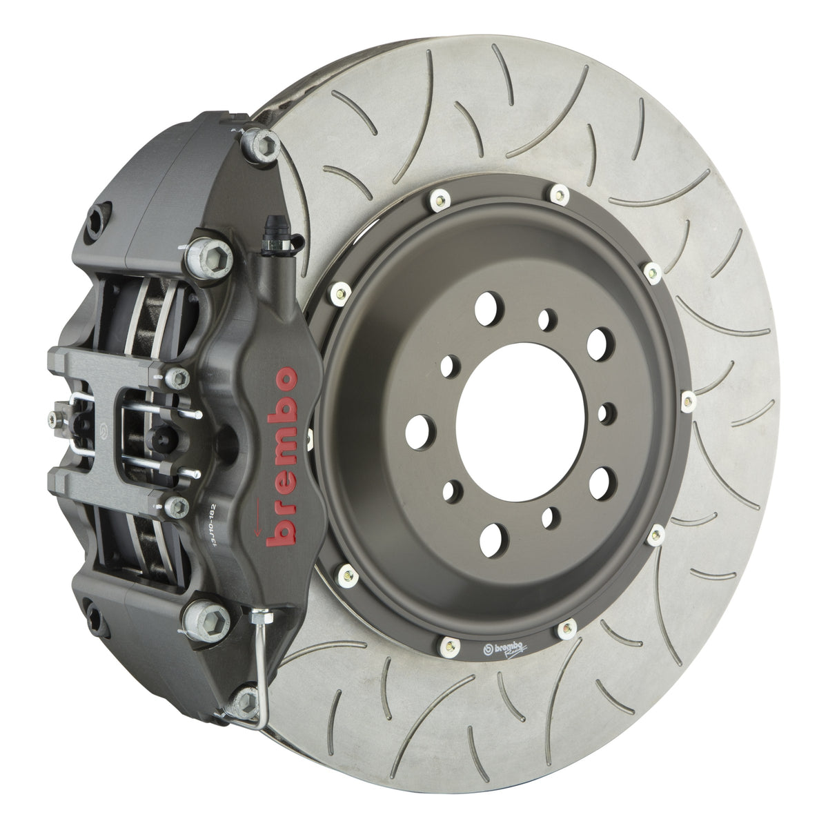 Brembo Pista Race Front Big Brake Kit, 4-Piston Clear Hard Anodized Calipers, 380x34mm Type-3 Slotted 2-Piece Rotors, Fits Ford Mustang 3K3.9041A