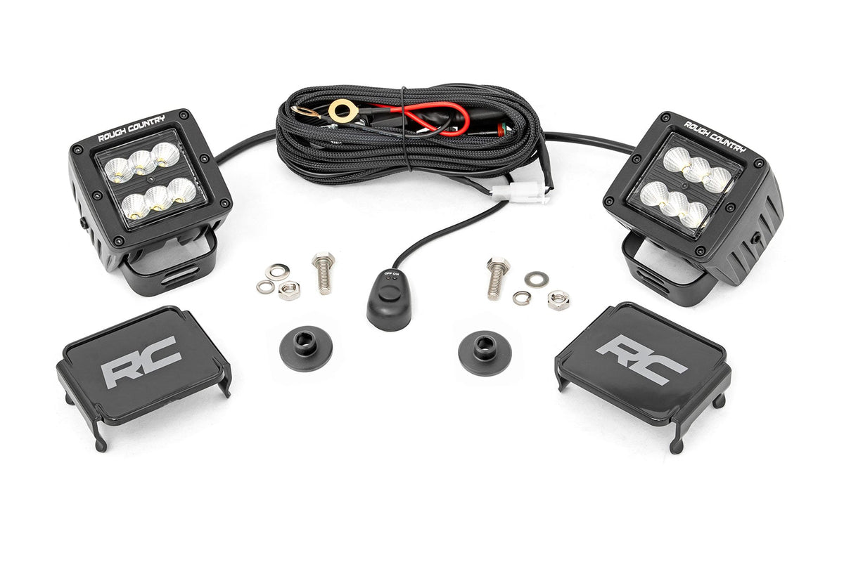Rough Country Led Light Kit Ditch Mount 2" Black Pair Flood Pattern Fits Ford Bronco (21-23) 71046
