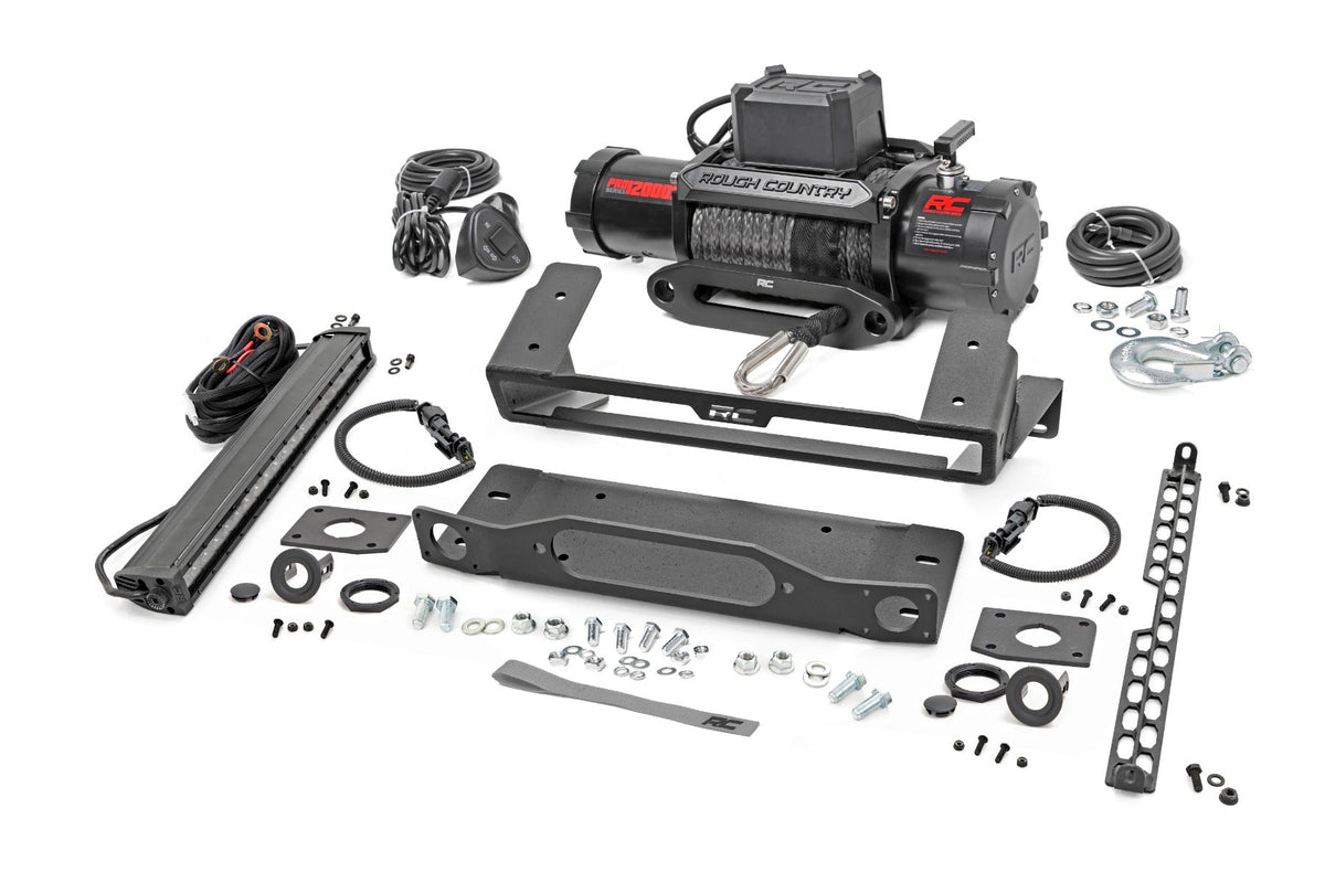 Rough Country High Winch Mount All Models 12000S 20 Inch Black Single Row Led Fits Ford Bronco 4WD (2021-2023) 51098