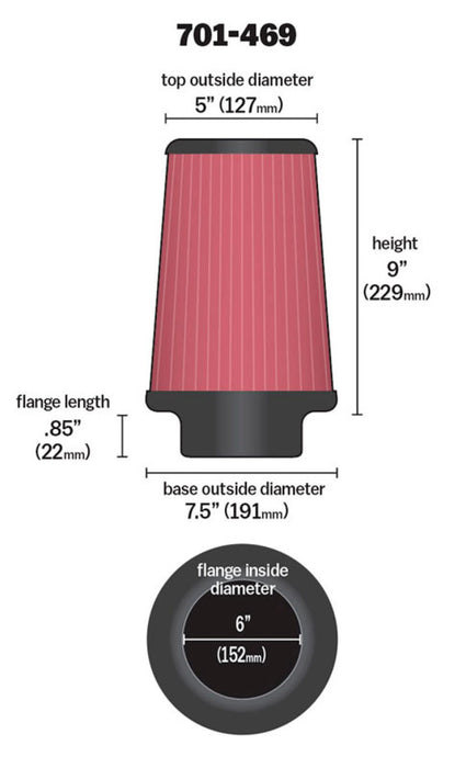 Airaid Universal Air Filter Cone 6 x 7 1/4 x 5 x 9 701-469