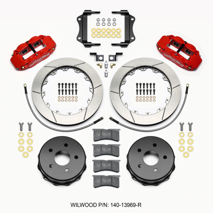 Wilwood Narrow Superlite 4R Rear Kit 12.88in Red 2007-up compatible with Jeep JK w/Lines 140-13969-R