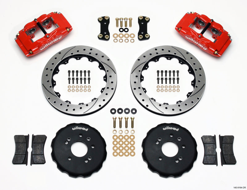 Wilwood FSLI4 Front Hat Kit 13.00in Drilled Red Compatible with Nissan 240SX 140-9194-DR