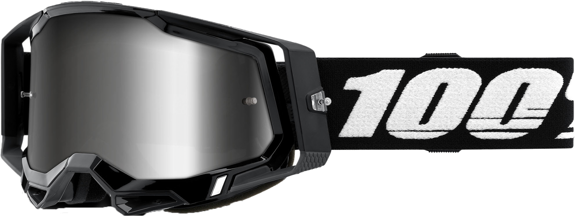 100% Racecraft 2 Mountain Bike & Motocross Goggles - MX and MTB Racing Protective Eyewear (Black - Mirror Silver Lens)