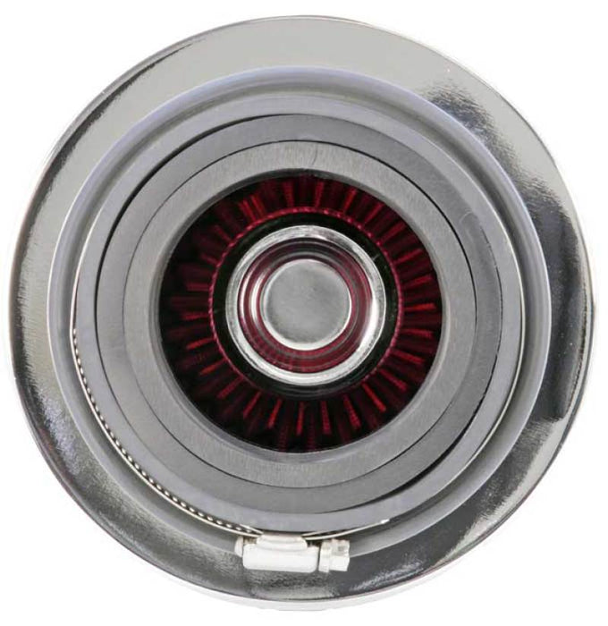 K&N Universal Air Filter Chrome Round Tapered Red 4in Flange ID x 1.125in Flange Length x 5.5in H RG-1001RD