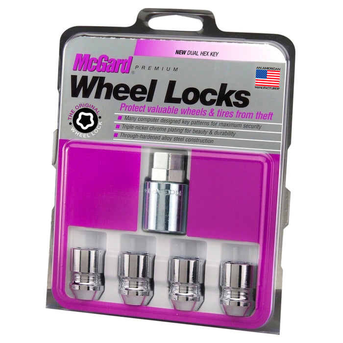 McGard Wheel Lock Nut Set 4pk. (Cone Seat) M12X1.25 / 19mm & 21mm Dual Hex / 1.28in. L Chrome 24154