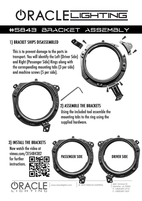 Oracle compatible with Jeep Wrangler JL/ Gladiator JT Adjustable 7in. Headlight Brackets (Pair) SEE WARRANTY 5843-504