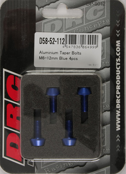 4/PC DRC ALUM M6 TAPER BOLTS 12MM BLU