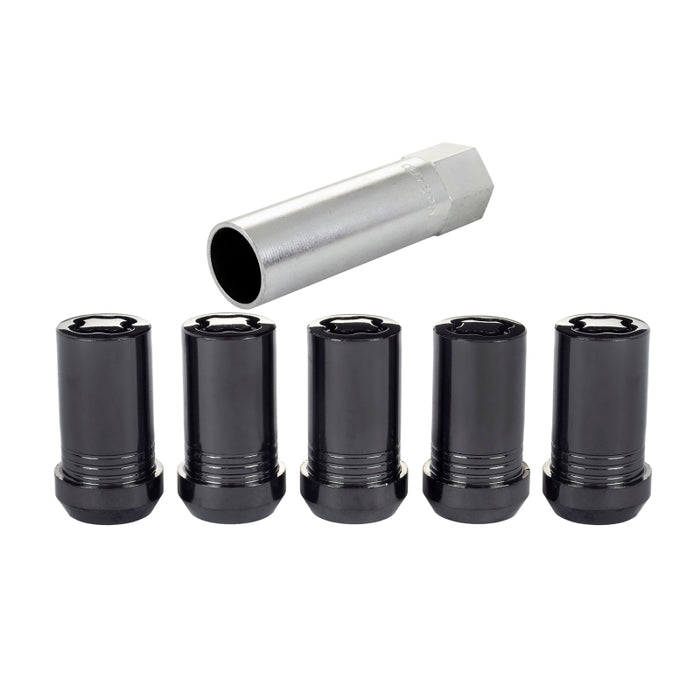 McGard Wheel Lock Nut Set 5pk. (Cone Seat Tuner) M14X1.5 / 22mm Hex / 1.648in OAL Black 25515BK