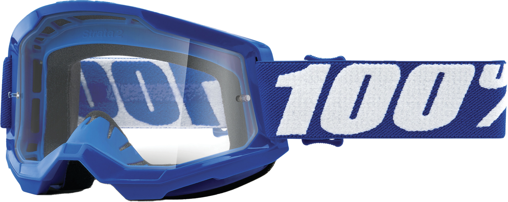 100% Strata 2 Motocross & Mountain Bike Goggles - MX and MTB Racing Protective Eyewear (Blue - Clear Lens)