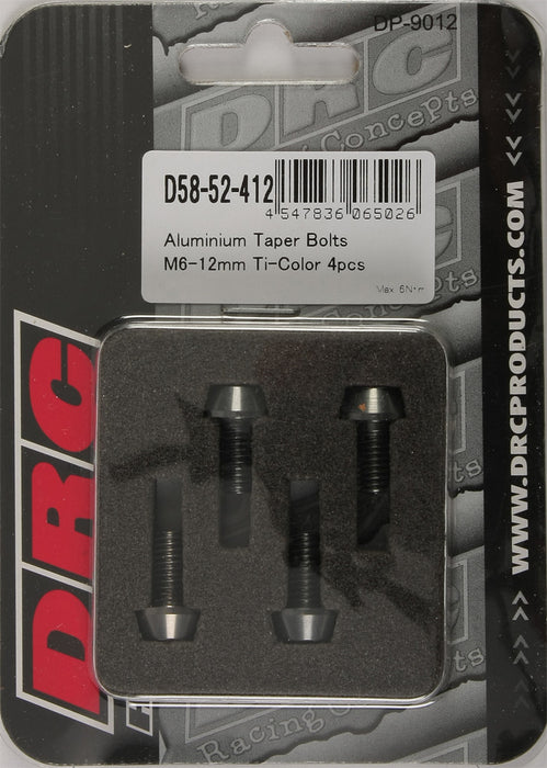 4/PC DRC ALUM M6 TAPER BOLTS 12MM TI-COLOR