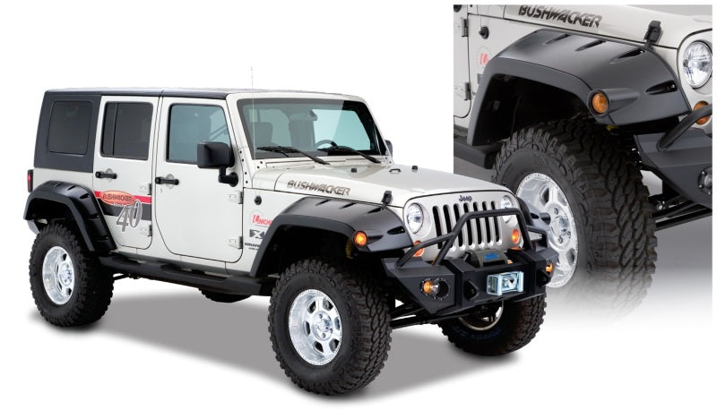 Bushwacker 07-18 compatible with Jeep Wrangler Max Pocket Style Flares 2pc Extended Coverage Black 10045-02