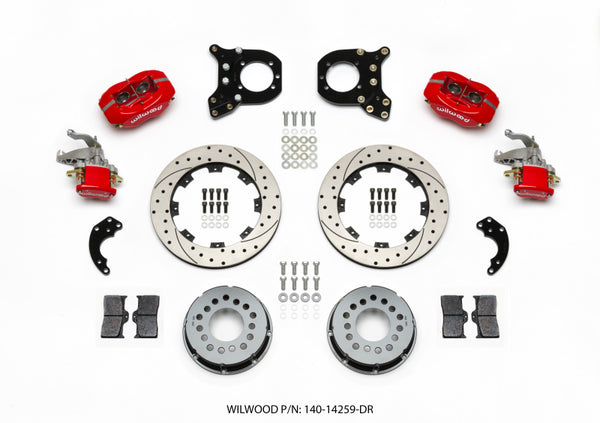 Wilwood Forged Dynalite P/S Rear Kit w/MC4 P-Brake Drill Red Chev 12 Bolt w/Clip Elimin-Staggered 140-14259-DR