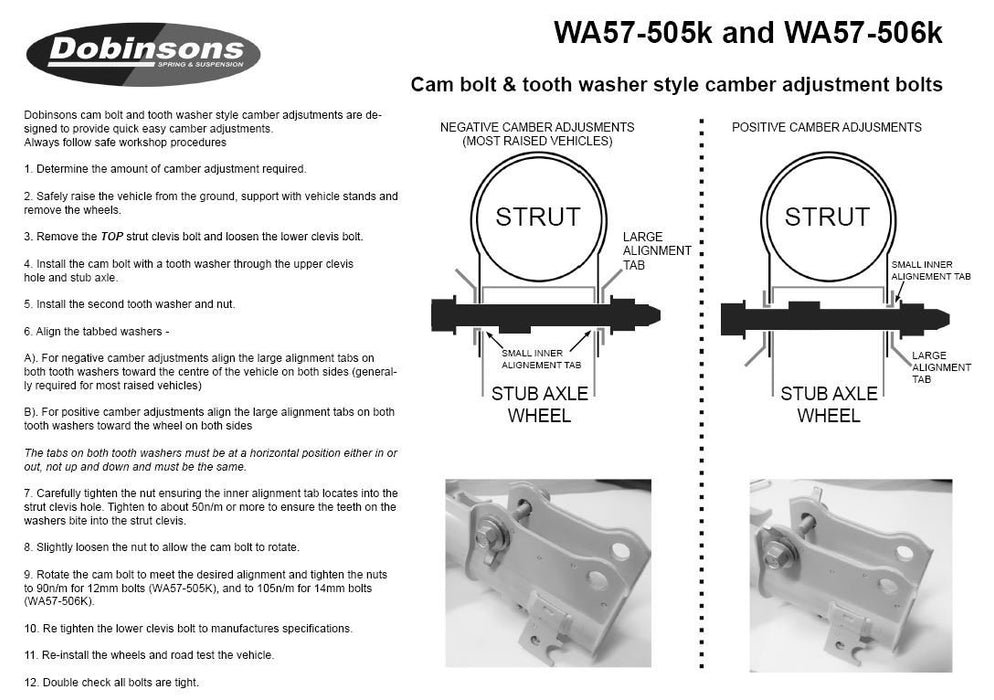 Dobinsons Camber Adjustment Kit 2 Bolts Per Kit Wa57-505K