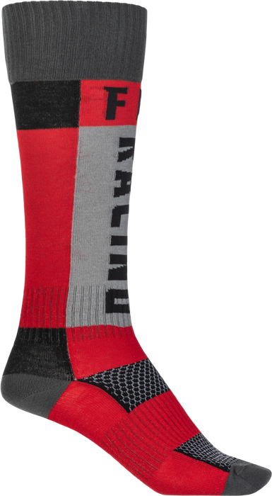 Fly Racing 2022 MX Riding Socks (Thick Red/Grey, LG/XL)