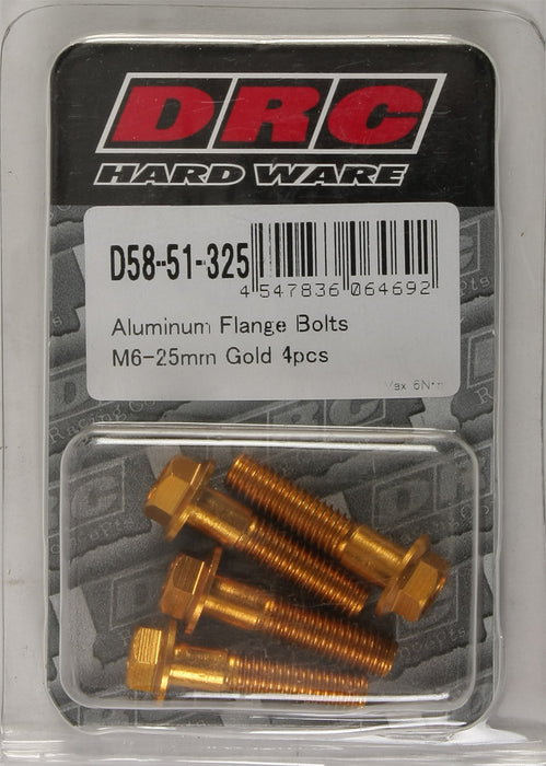 DRC Aluminum Flange Bolts Gold 6x25mm 4 Pack D58-51-325