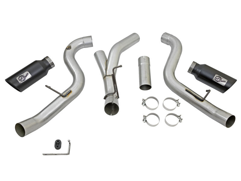 aFe LARGE Bore HD 4in Dual DPF-Back SS Exhaust w/Black Tip 16-17 GM Diesel Truck V8-6.6L (td) LML 49-44080-B