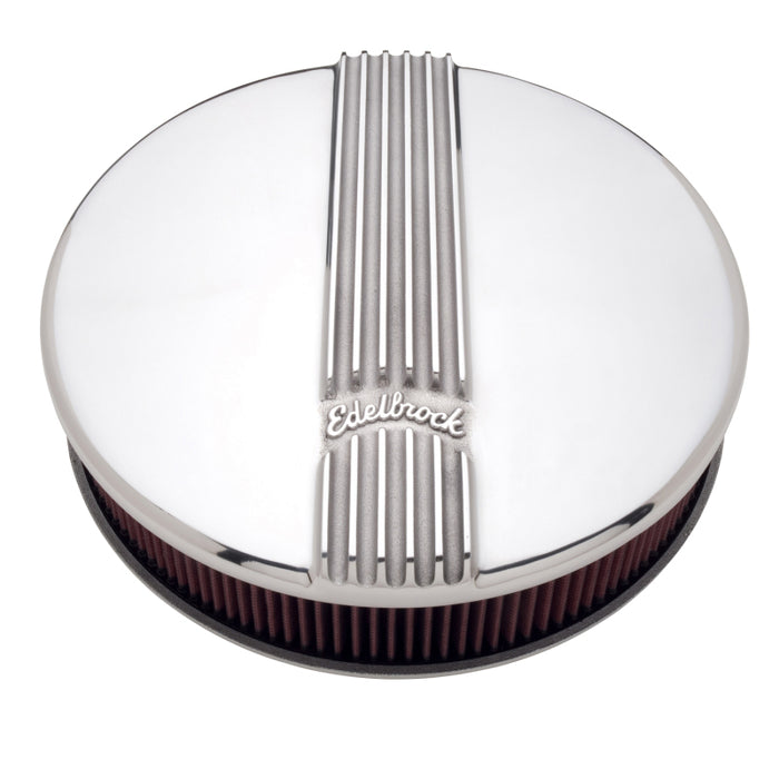 Edelbrock Air Cleaner Classic Series Round Aluminum Top Cloth Element 14In Dia X 3 9In Polished 4117