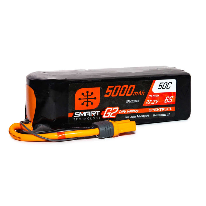 Spektrum SMART 5000mAh 6S 22.2V Smart G2 LiPo 50C IC5 SPMX56S50 Airplane Batteries